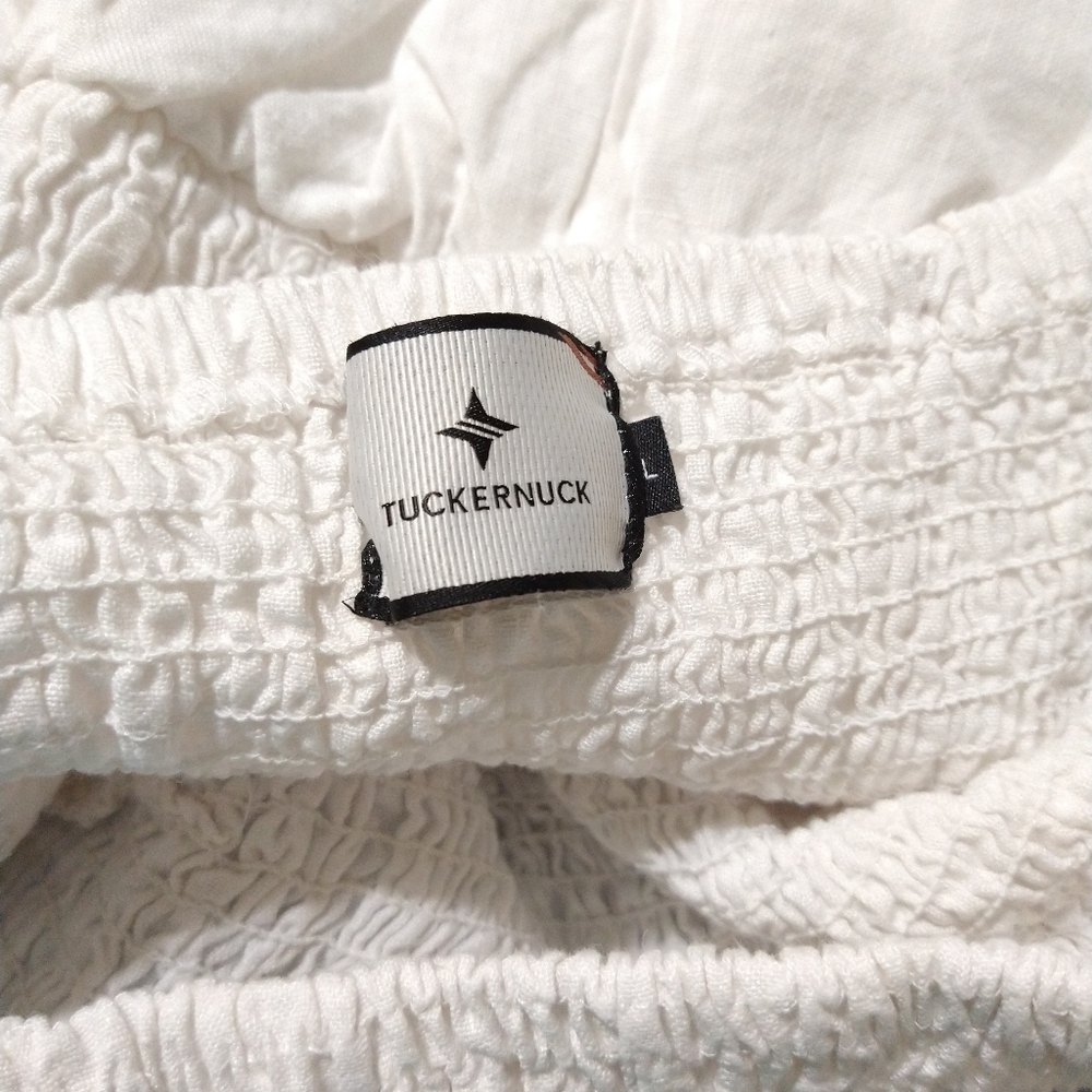 Tuckernuck Smocked Dress 100% Linen Puff Sleeves White Small S, Large L NWOT New - Picture 12 of 14